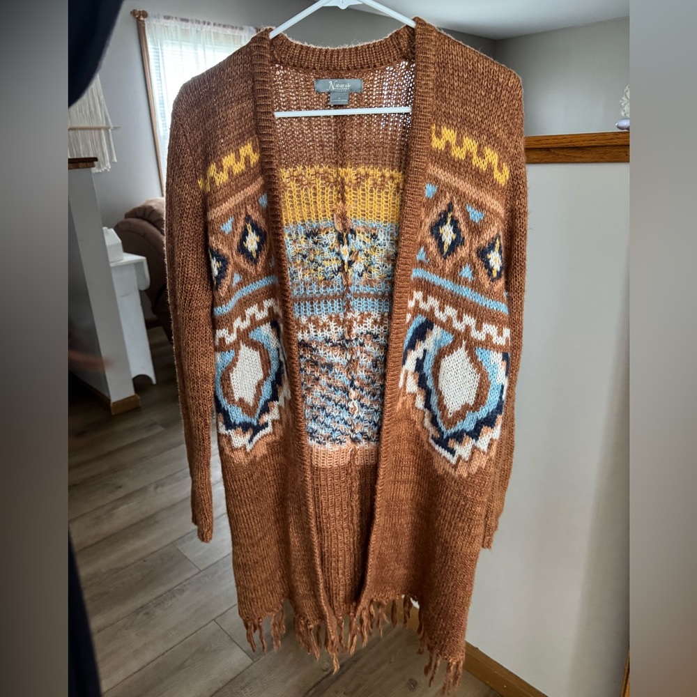 Natural Reflections Cozy Brown Patterned Long Car… - image 1